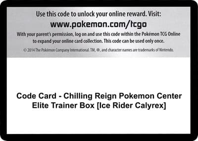 Code Card - Chilling Reign Pokemon Center Elite Trainer Box [Ice Rider Calyrex]
