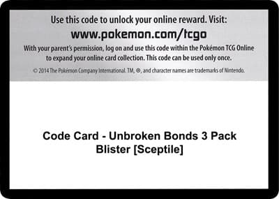 Code Card - Unbroken Bonds 3 Pack Blister [Sceptile]