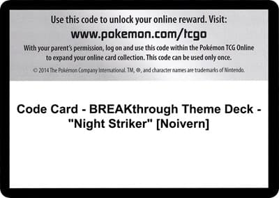 Code Card - BREAKthrough Theme Deck - "Night Striker" [Noivern]