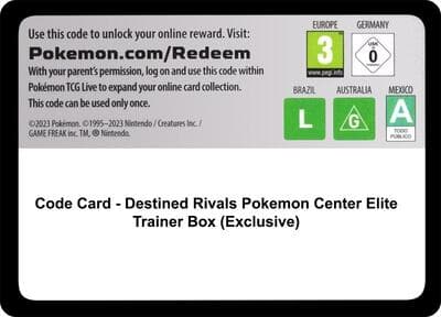 Code Card - Destined Rivals Pokemon Center Elite Trainer Box (Exclusive)