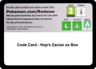 Code Card - Hop's Zacian ex Box