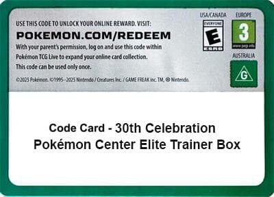 Code Card - 30th Celebration Pokemon Center Elite Trainer Box